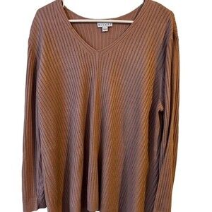 Joan Rivers Dusty Pink Ribbed V-Neck Sweater size Large